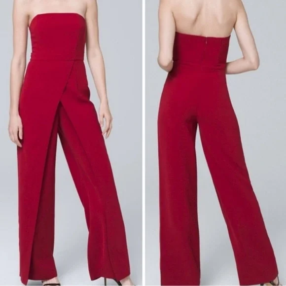 White House Black Market Strapless Red Jumpsuit - Picture 3 of 7